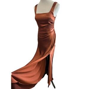 Billy J Women's Satin Dress Brown Square Neck NWT Size 6